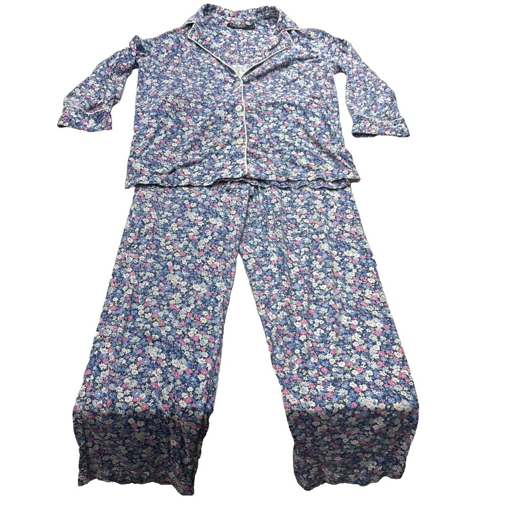 Lauren Ralph Lauren Blue Floral Cotton Pajama Set
